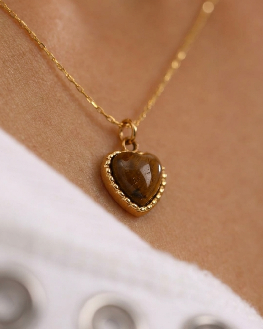 316L  Tiger Eye Heart Necklace - ネックレス｜Misy Jewelry