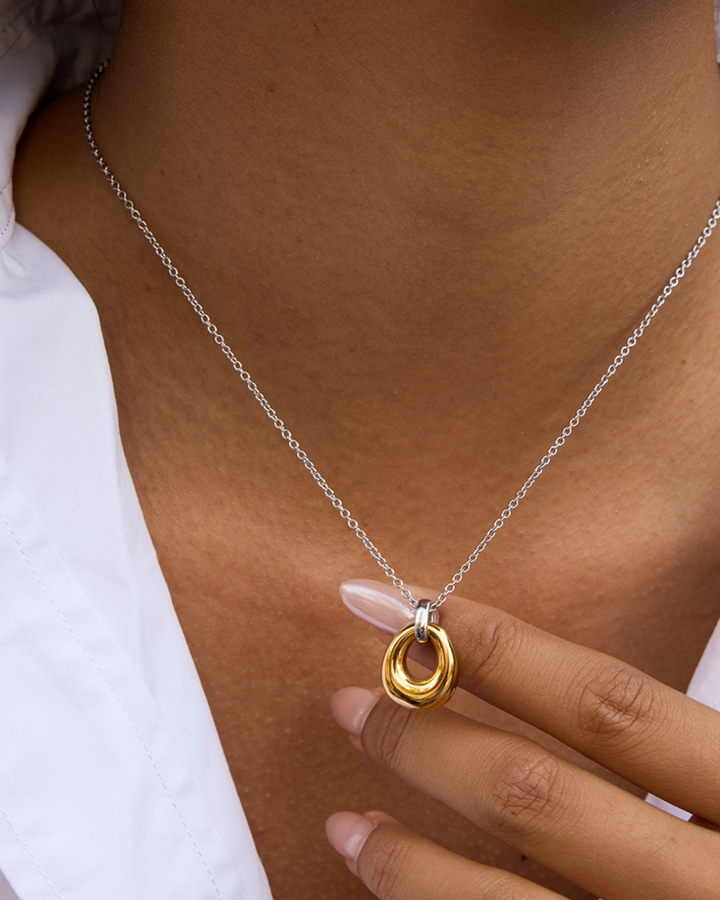 316L Bi-color Oval Pendant Necklace