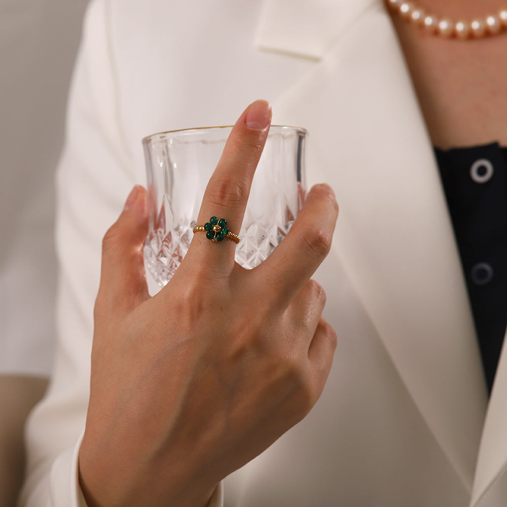 316L Green Flower Ring 詳細画像7｜Misy Jewelry