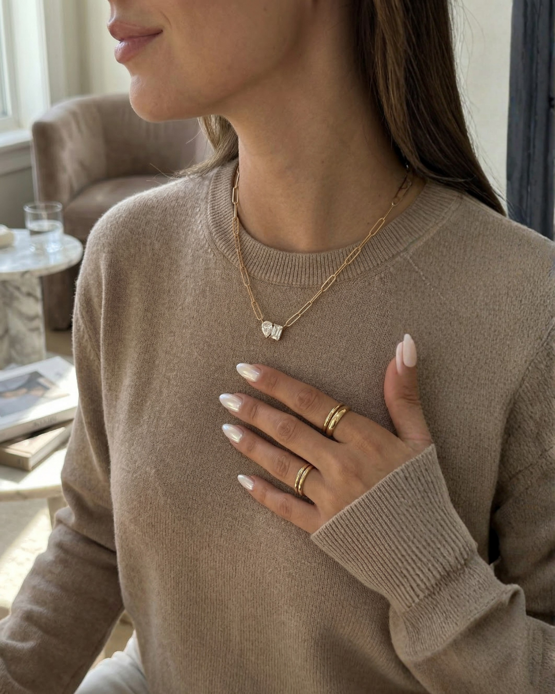 316L Double Zirconia Chain Necklace 詳細画像1｜Misy Jewelry