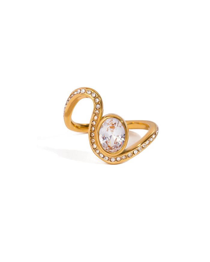 316L Twist Curve Gem Ring