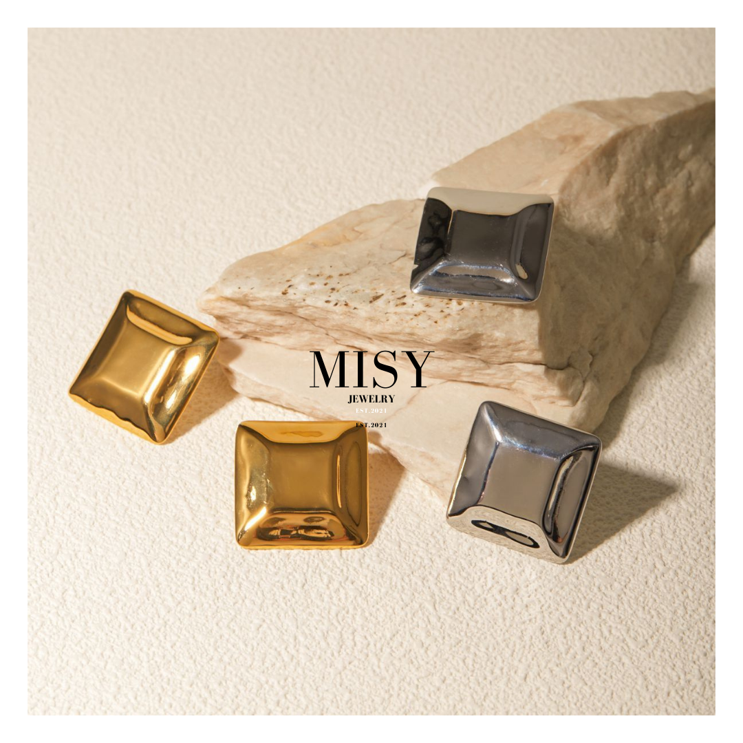 316L  Elegant Smooth Square Pierce 詳細画像7｜Misy Jewelry