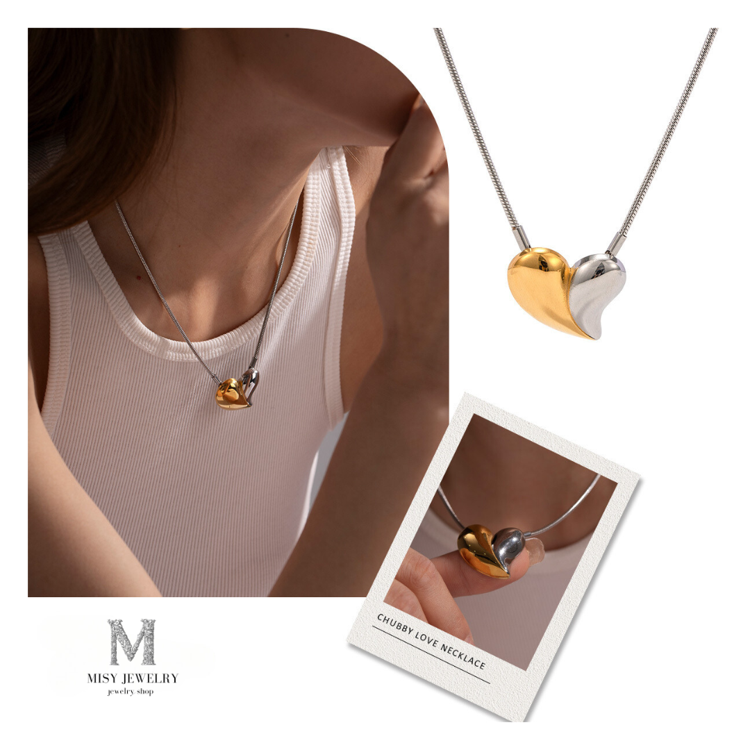 316L Bi-Color Heart Necklace 詳細画像8｜Misy Jewelry