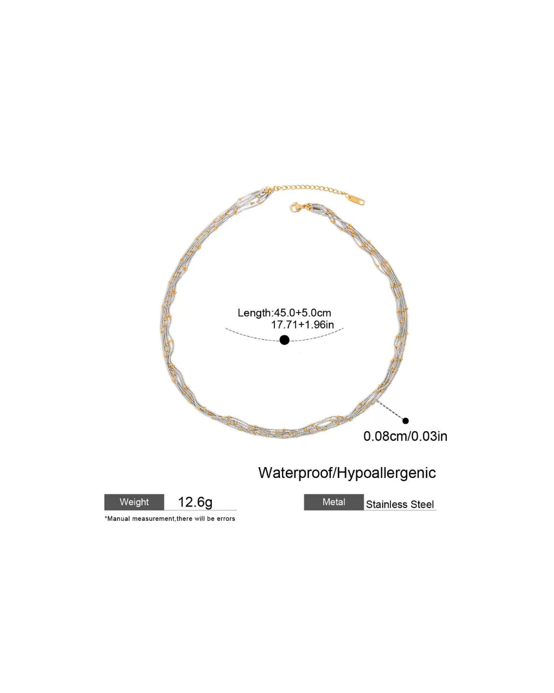 316L Multi-Layer Beaded Necklace - Silver x Gold 詳細画像2｜Misy Jewelry