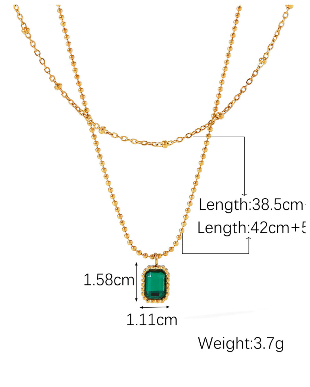 316L Dual Layer Zirconia Necklace Green Or White — ディテール | ネックレス | サージカルステンレス316L | Misy Jewelry