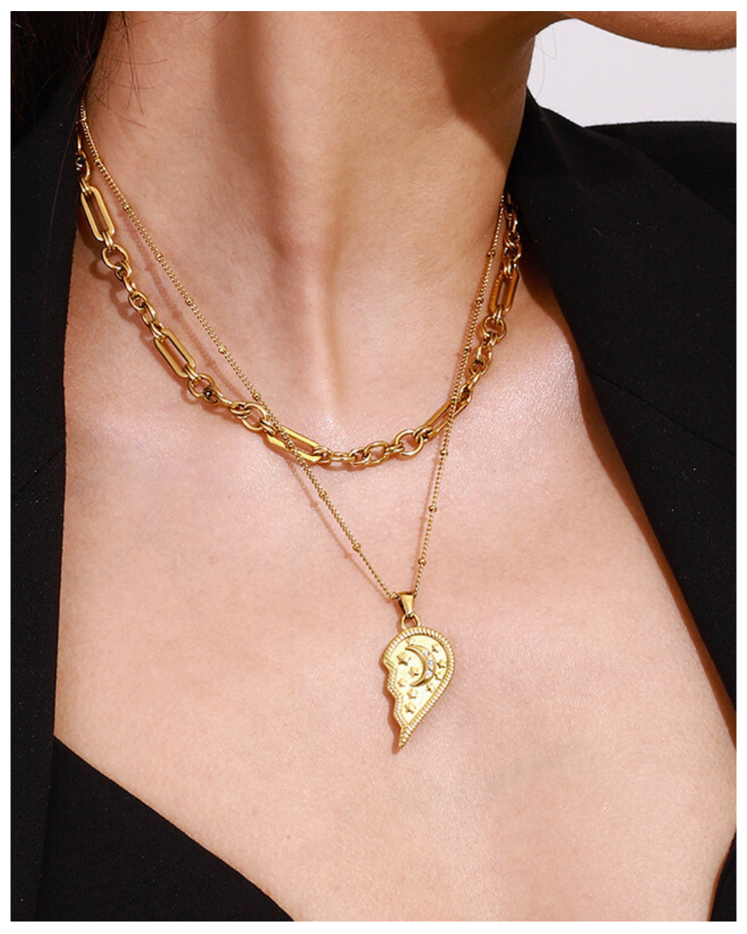 316L Sun & Moon Heart Necklace 詳細画像6｜Misy Jewelry