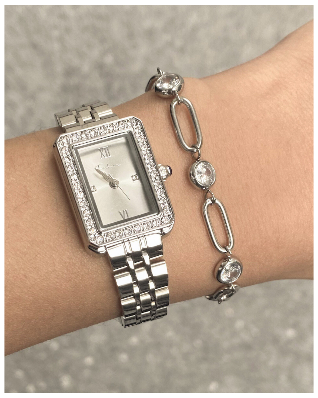 316L Rectangular Classic Watch - Silver 詳細画像1｜Misy Jewelry