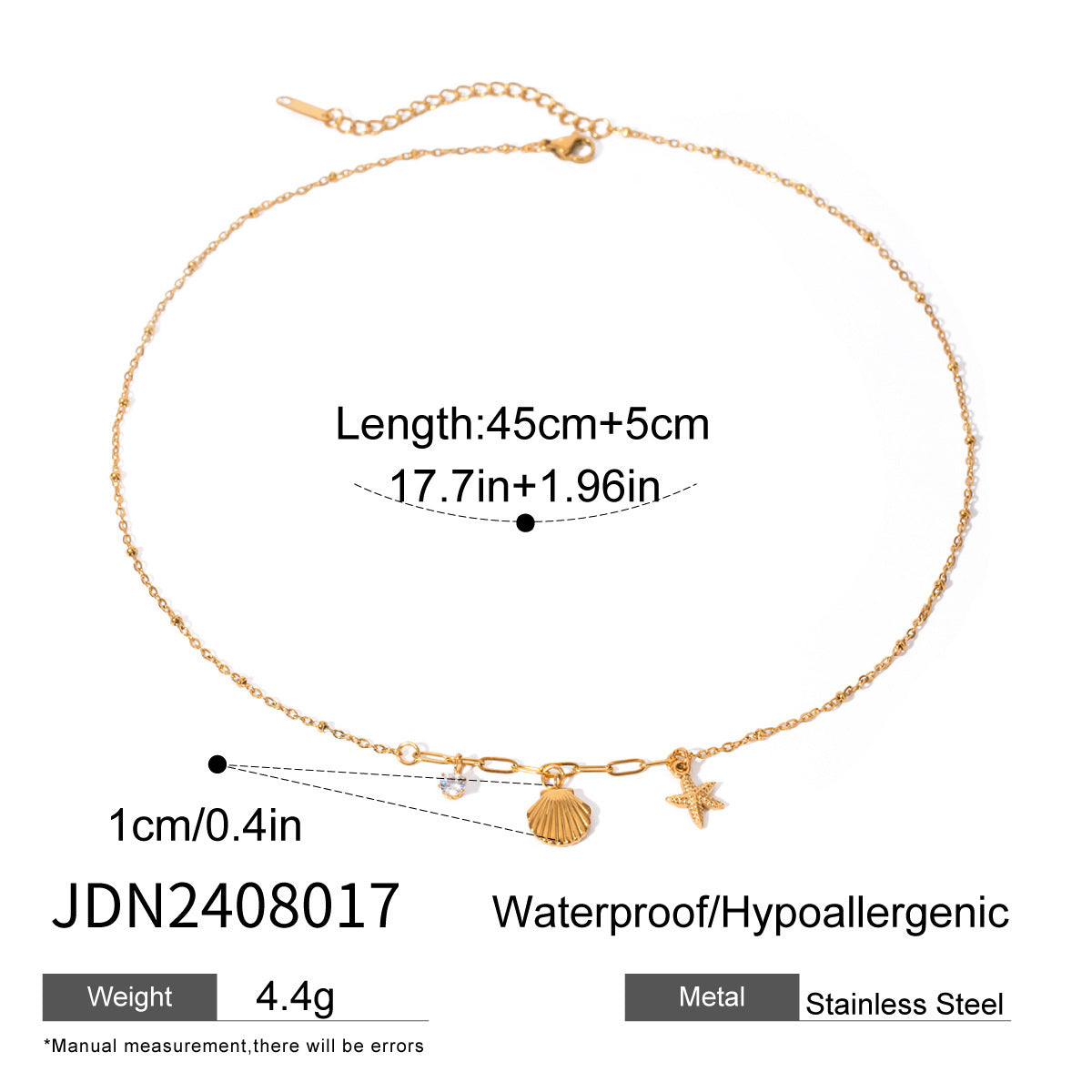 316L Shell & Starfish Charm Necklace 詳細画像3｜Misy Jewelry