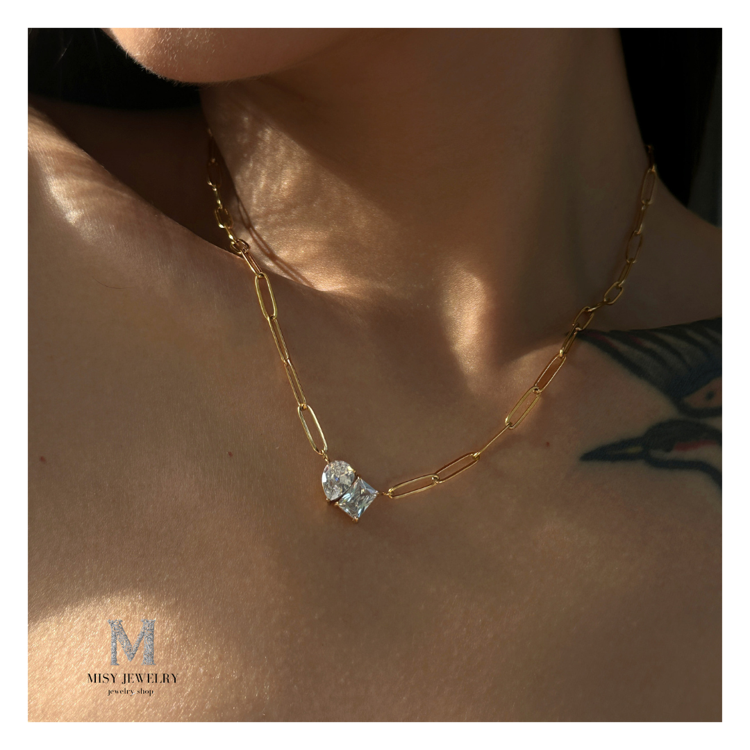 316L Double Zirconia Chain Necklace — ディテール | ネックレス | サージカルステンレス316L | Misy Jewelry