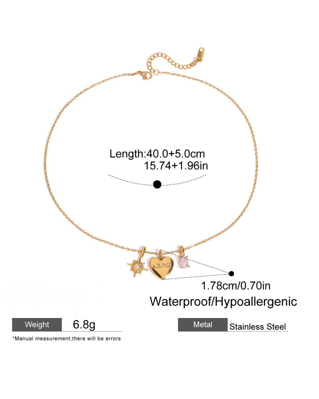 316L Mom Heart Triple Charm Necklace — ディテール | ネックレス | サージカルステンレス316L | Misy Jewelry