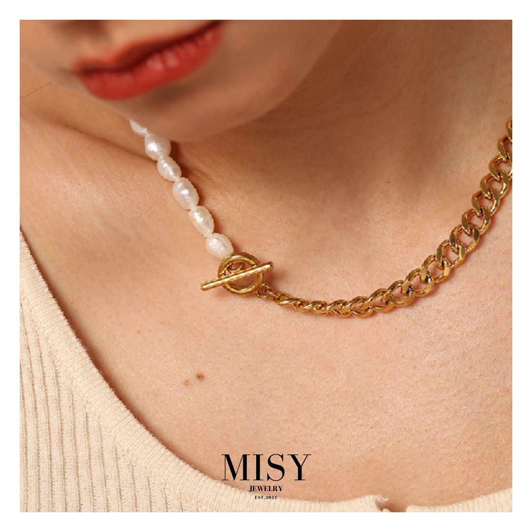 316L Half Chain Perl Necklace 詳細画像5｜Misy Jewelry