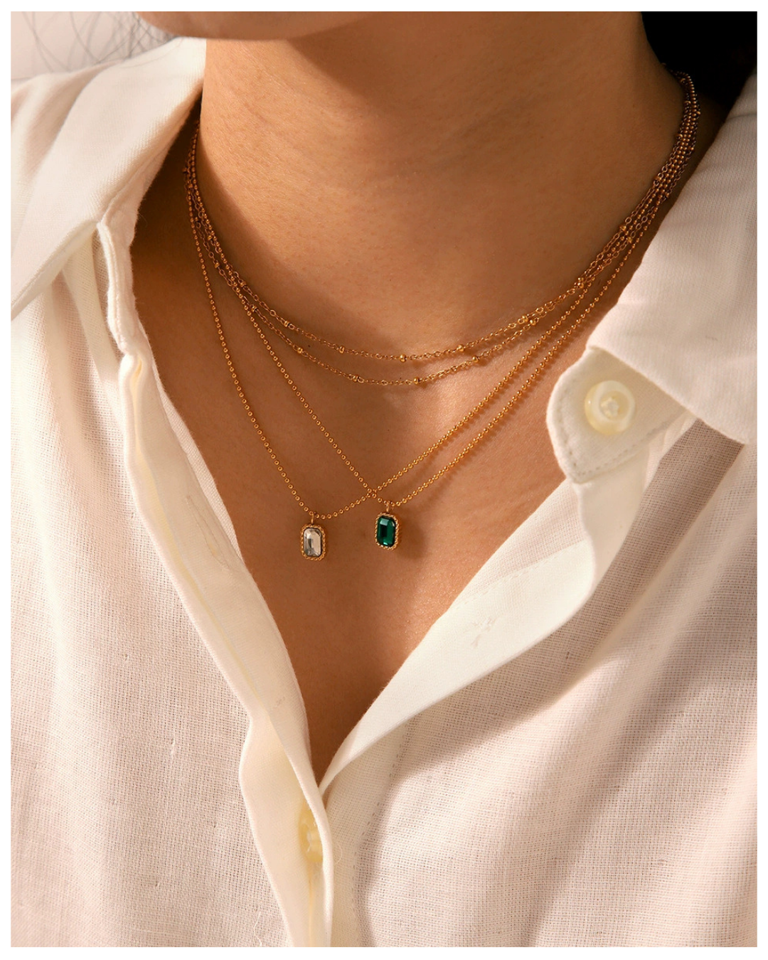 316L Dual Layer Zirconia Necklace Green Or White — ディテール | ネックレス | サージカルステンレス316L | Misy Jewelry
