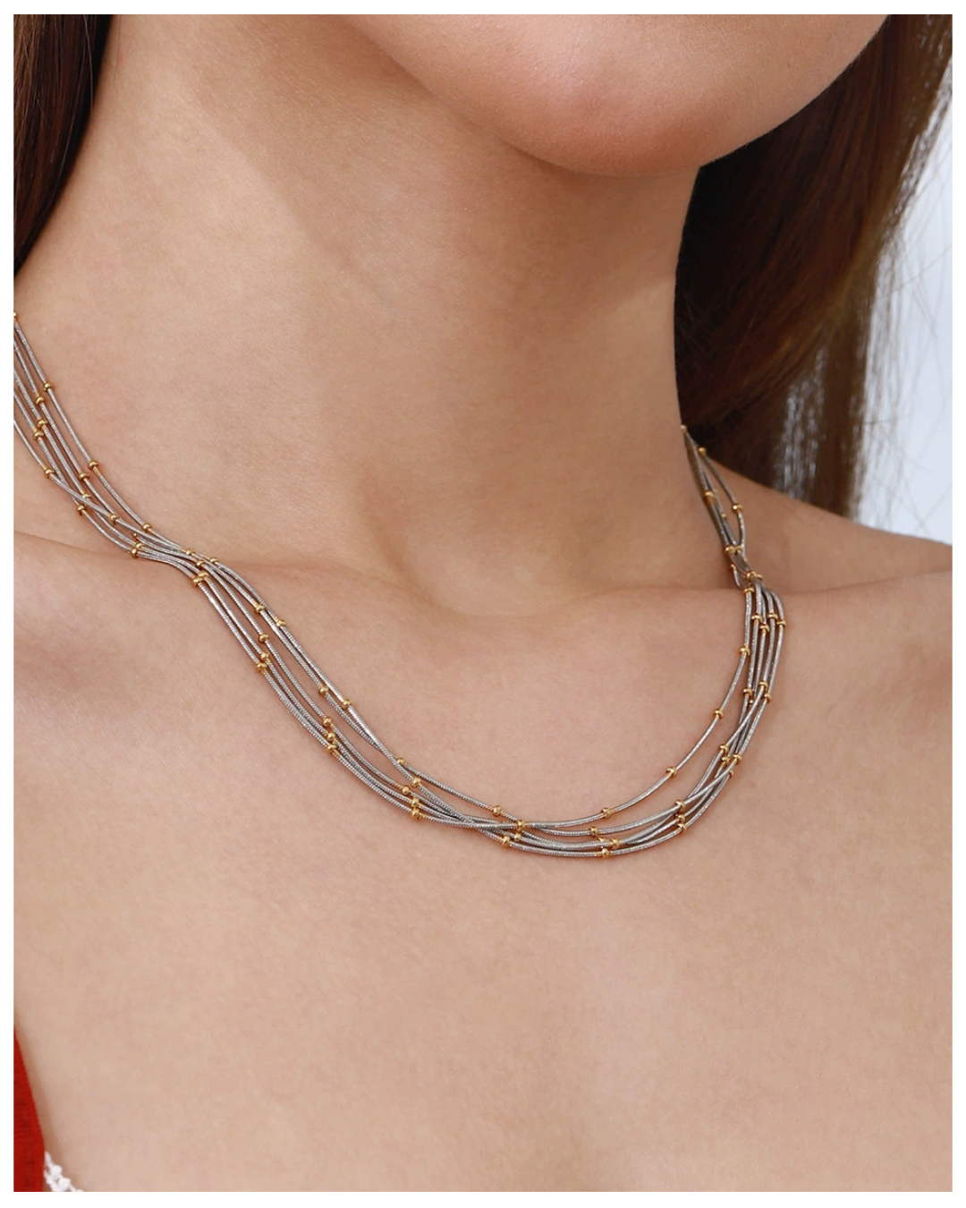 316L Multi-Layer Beaded Necklace - Silver x Gold - ネックレス｜Misy Jewelry