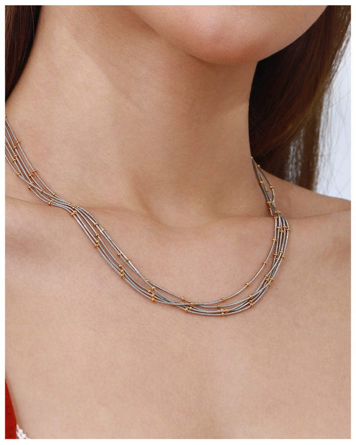 316L Multi-Layer Beaded Necklace - Silver x Gold