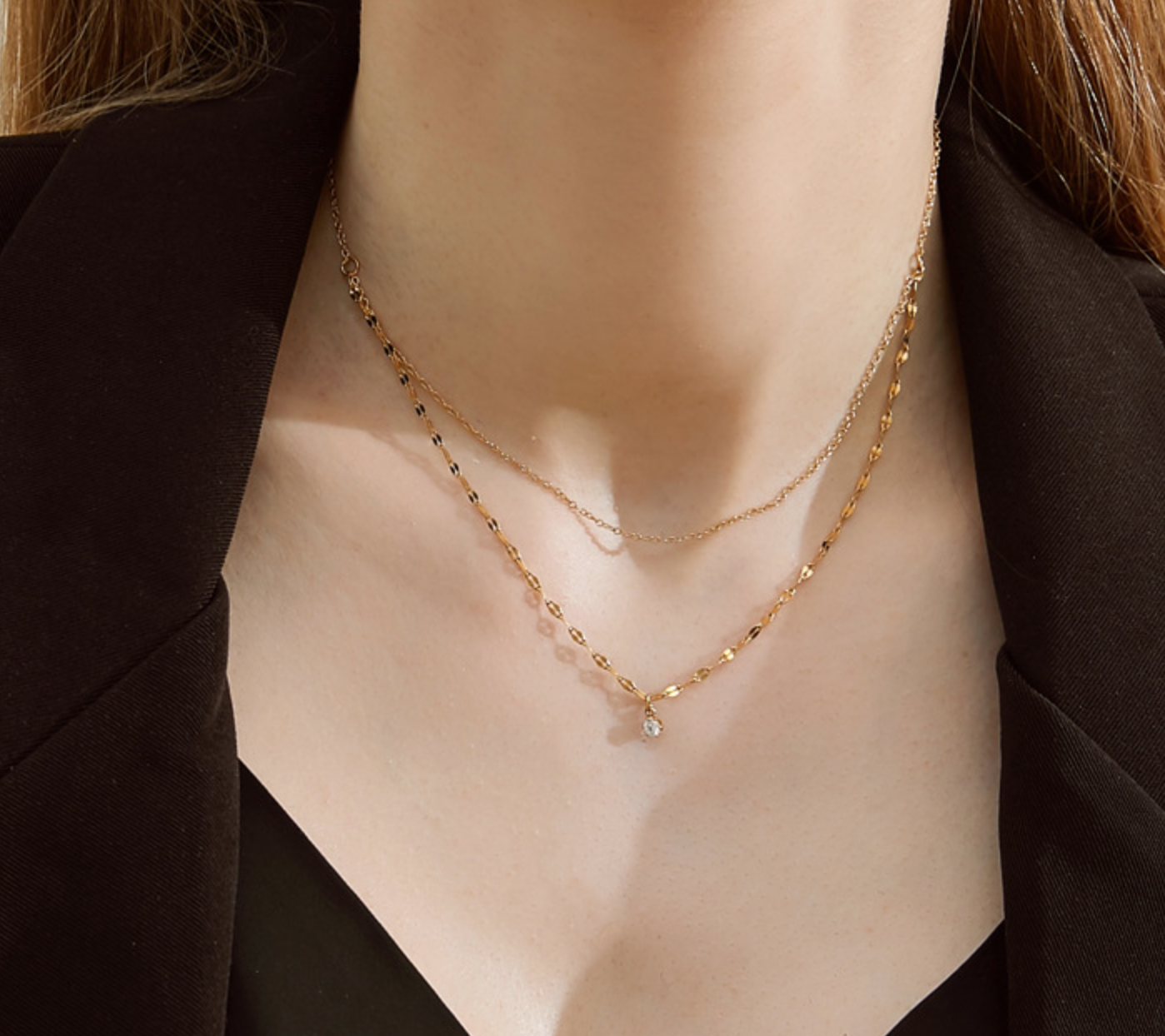 316L Petal Cubic Zirconia Double Necklace — ディテール | ネックレス | サージカルステンレス316L | Misy Jewelry