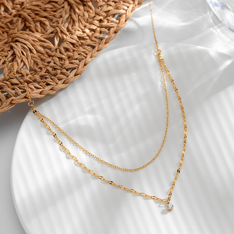 316L Petal Cubic Zirconia Double Necklace — ディテール | ネックレス | サージカルステンレス316L | Misy Jewelry