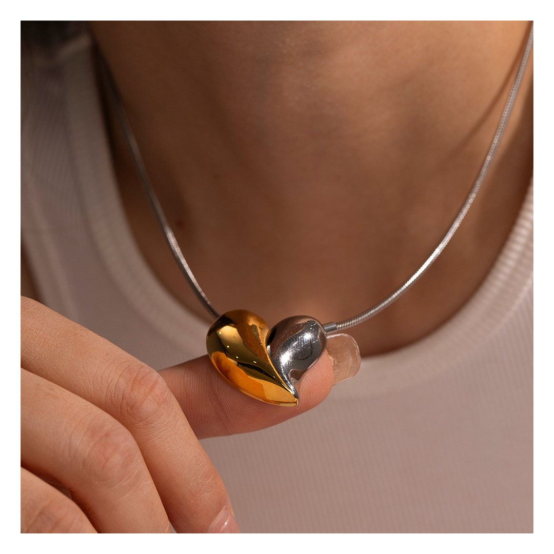 316L Bi-Color Heart Necklace 詳細画像2｜Misy Jewelry