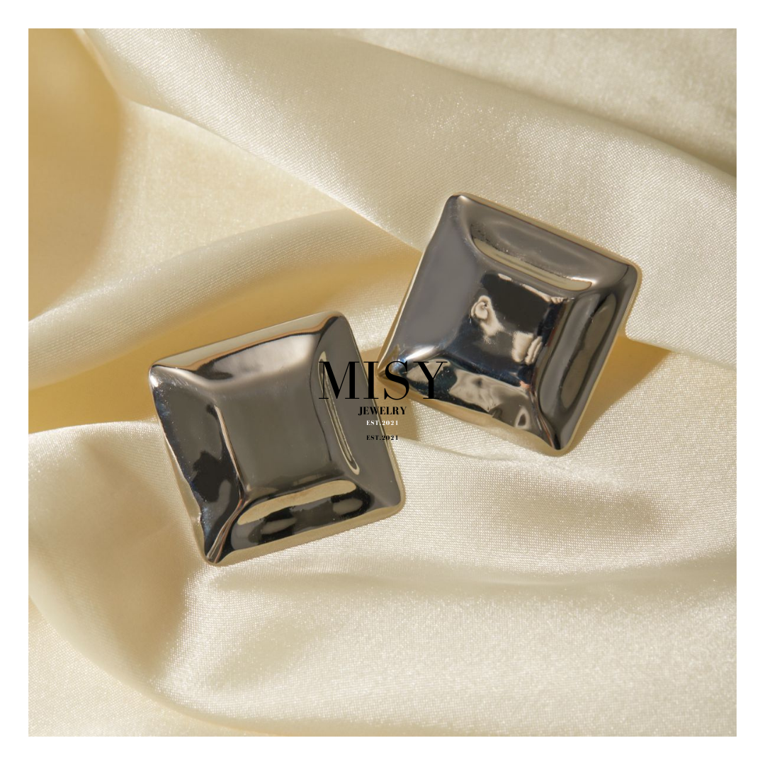 316L  Elegant Smooth Square Pierce 詳細画像5｜Misy Jewelry