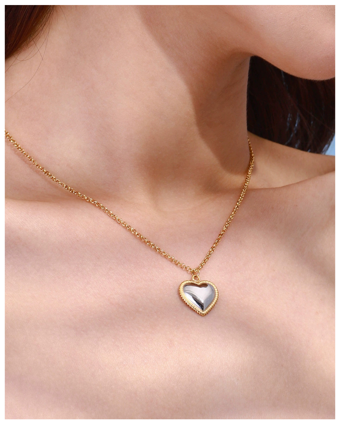 316L Bi-color Frame Heart Necklace 詳細画像1｜Misy Jewelry