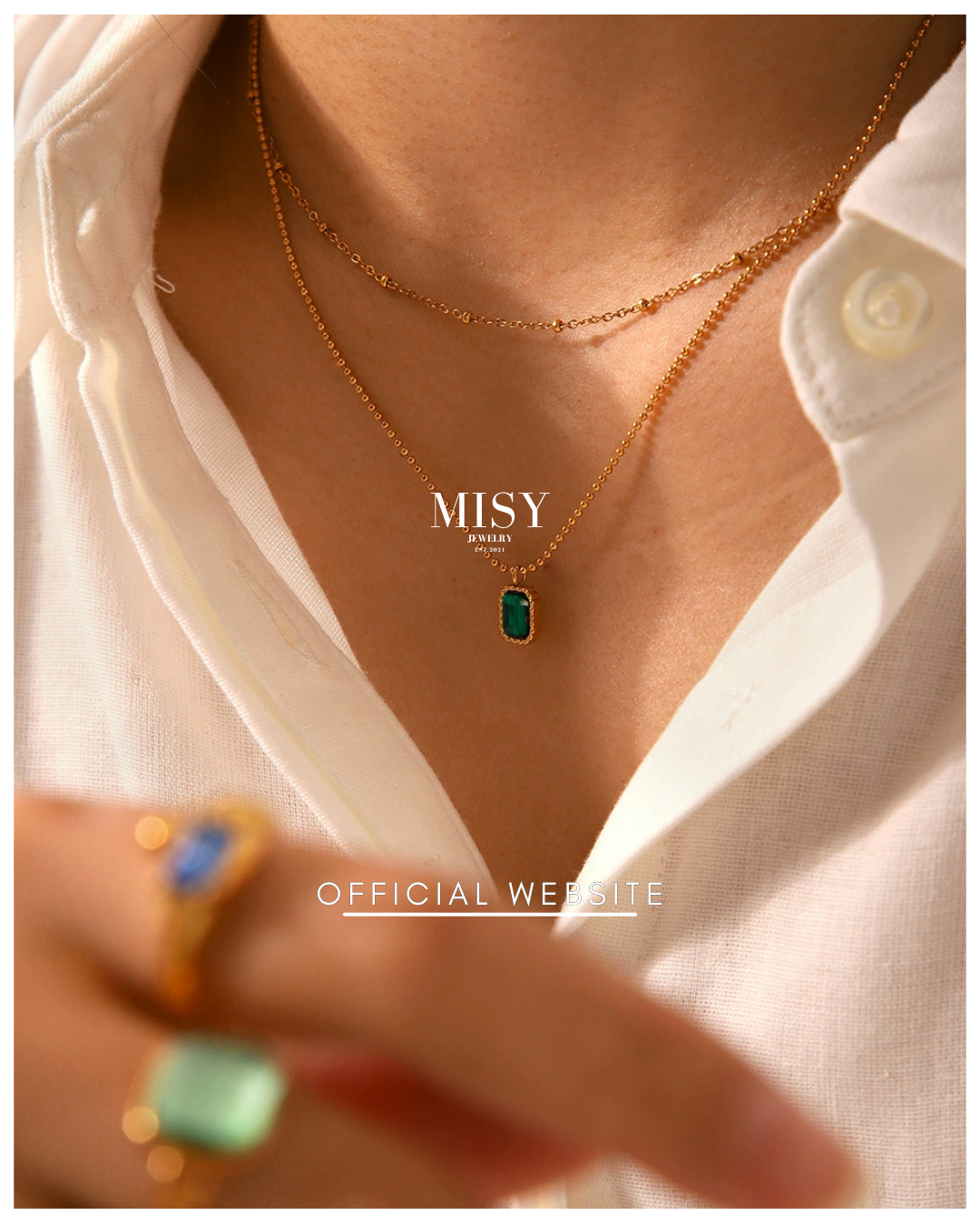 316L Dual Layer Zirconia Necklace Green Or White - ネックレス｜Misy Jewelry