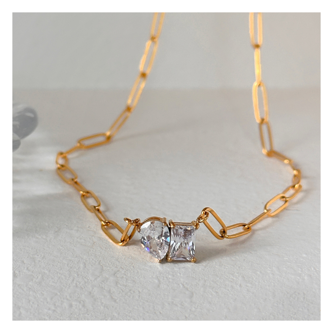316L Double Zirconia Chain Necklace — ディテール | ネックレス | サージカルステンレス316L | Misy Jewelry