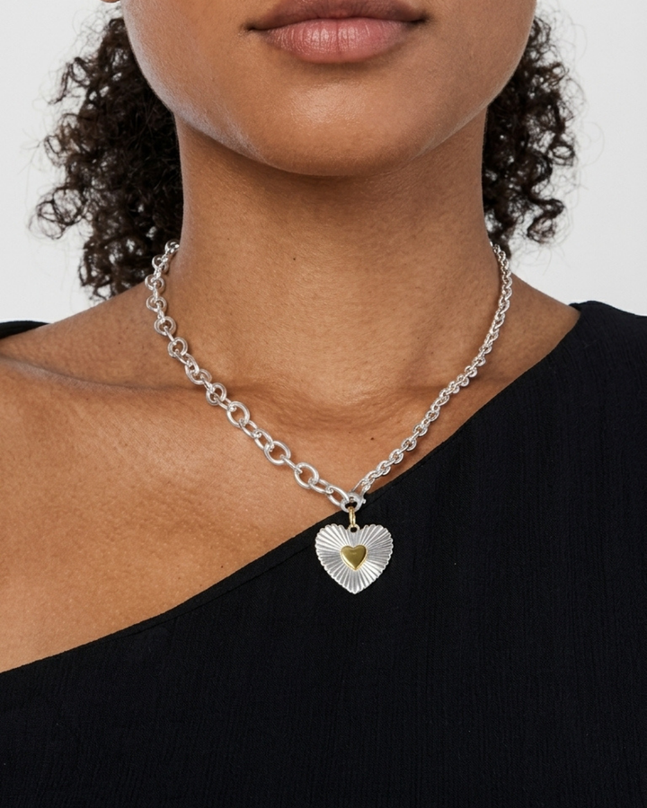 316L Bi color Silver Heart Necklace