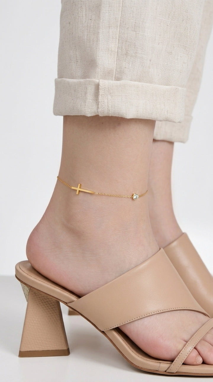 Cross Zirconia Anklet