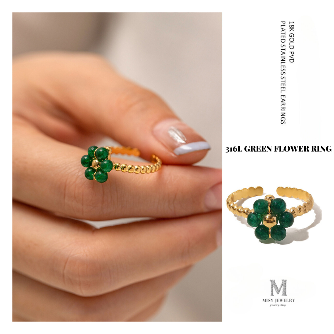 316L Green Flower Ring - リング｜Misy Jewelry