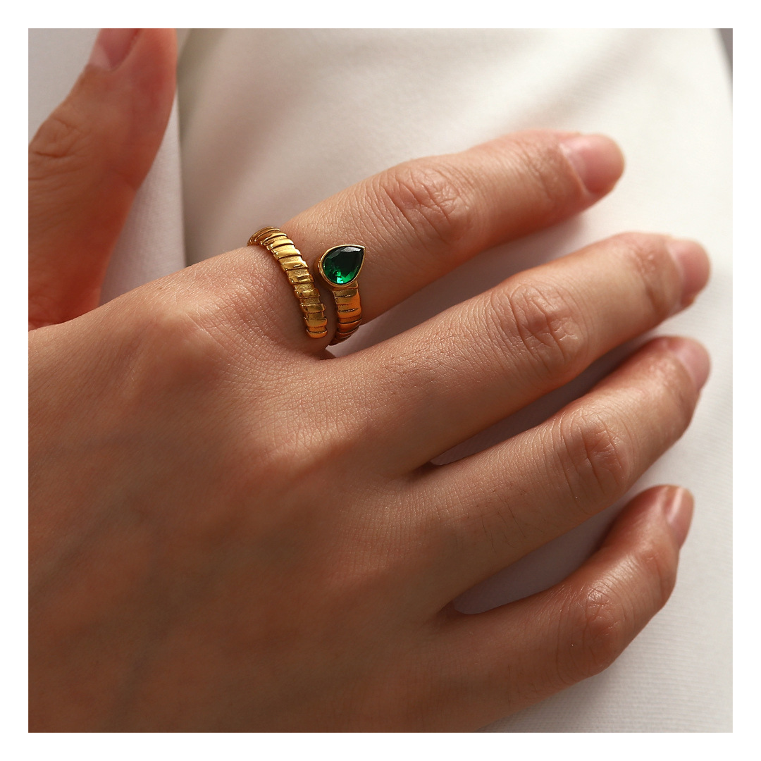 316L Tear Zirconia Ring Green or White 詳細画像1｜Misy Jewelry