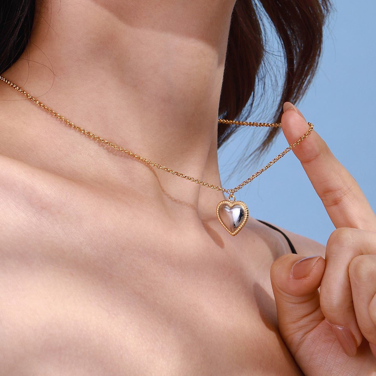 316L Bi-color Frame Heart Necklace | サージカルステンレス316L