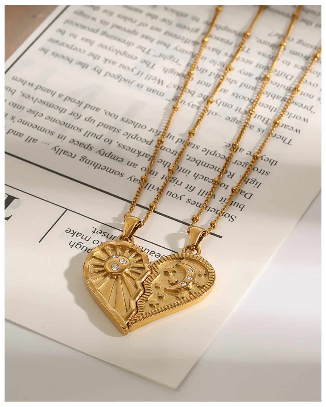 316L Sun & Moon Heart Necklace - ネックレス｜Misy Jewelry