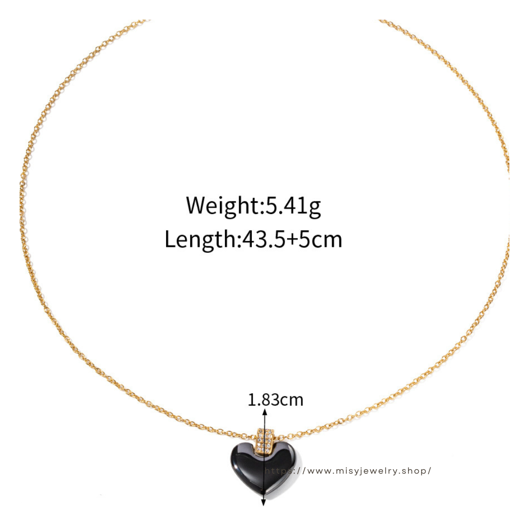 316L Heart Necklace Black or White 詳細画像2｜Misy Jewelry