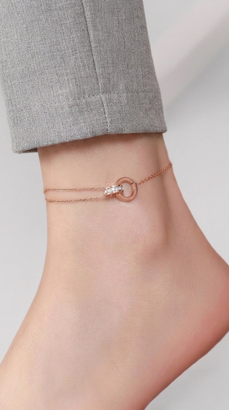 316L Double Ring Anklet — Pink Gold ディテール | Misy Jewelry
