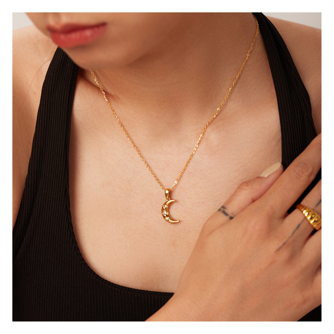 Zirconia Crecent Moon Necklace - ネックレス｜Misy Jewelry