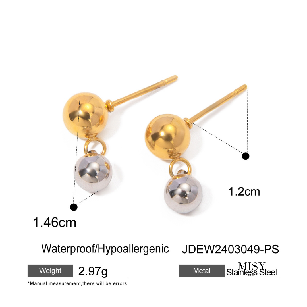 316L Elegant Bi-color Ball Pierce 詳細画像1｜Misy Jewelry