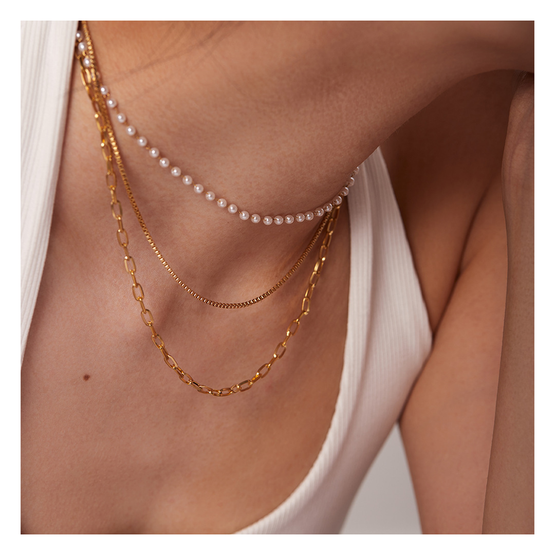 3連 Dot Perl Chain Necklace - ネックレス｜Misy Jewelry