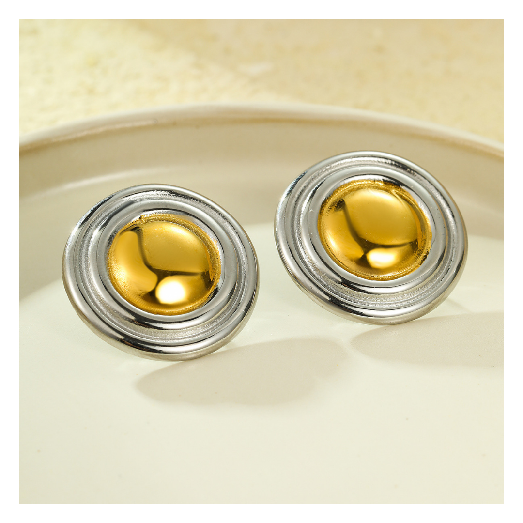 316L Halo Bi-Color Stud Earrings 詳細画像1｜Misy Jewelry
