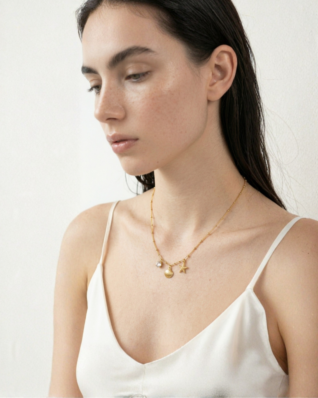 316L Shell & Starfish Charm Necklace 詳細画像1｜Misy Jewelry