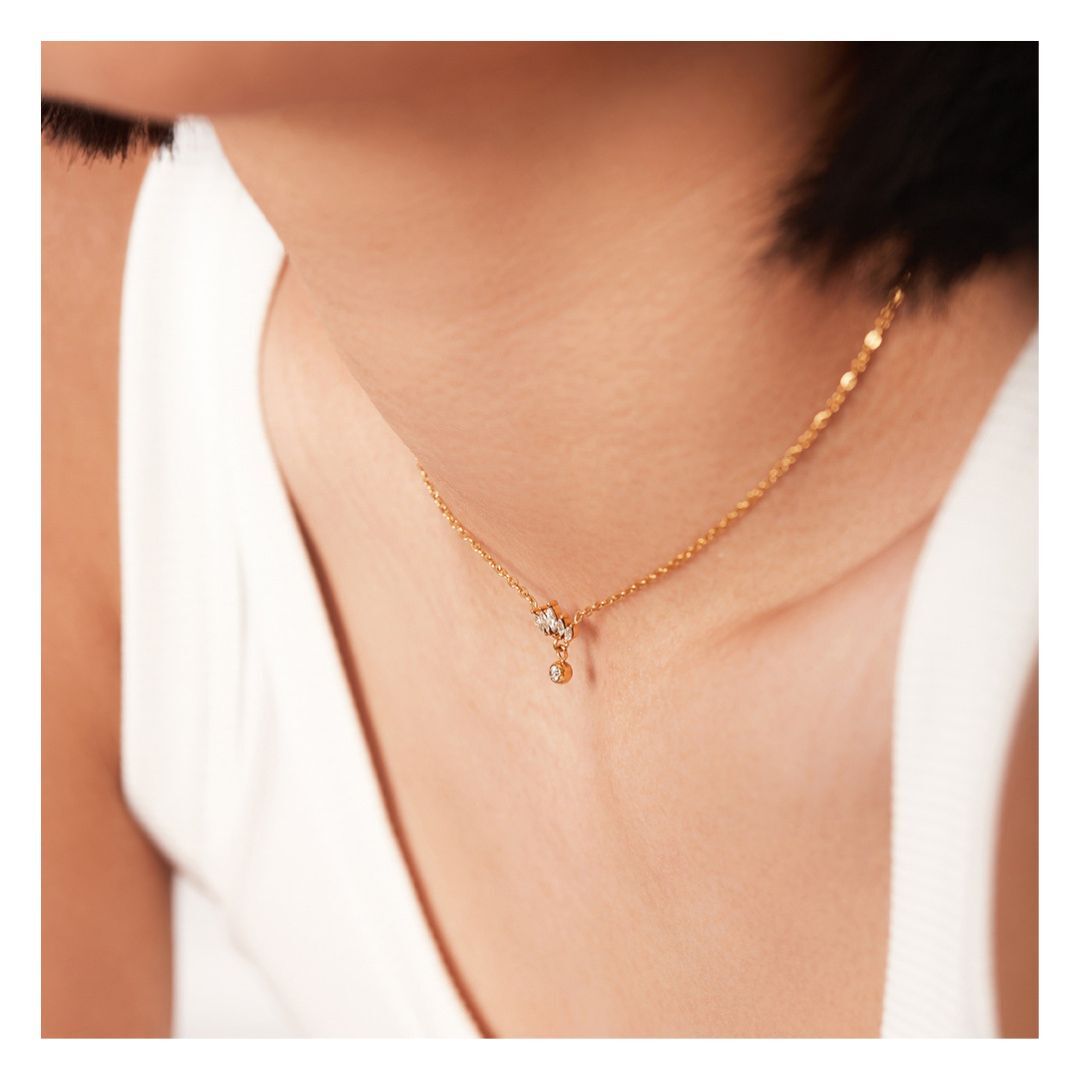 316L Zirconia Hanging Short Necklace 詳細画像2｜Misy Jewelry