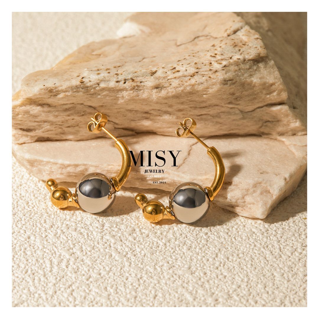 316L Elegant Bi-color Sphere Pierce 詳細画像1｜Misy Jewelry
