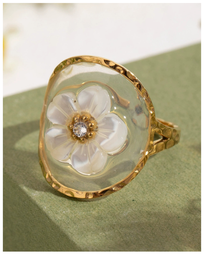 316L Flower Shell Art Ring