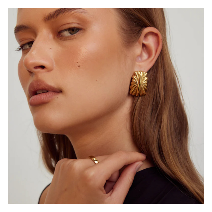 316L Golden Petal Burst Earrings