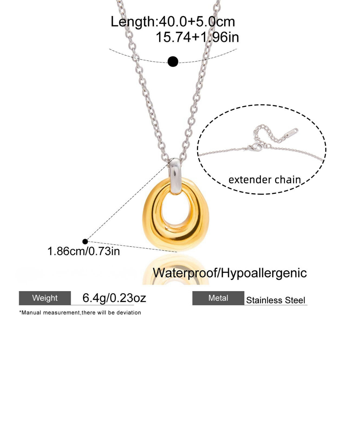 316L Bi-color Oval Pendant Necklace — ディテール | ネックレス | サージカルステンレス316L | Misy Jewelry