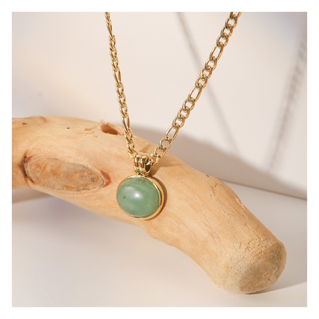 316L Green Stone Figaro Necklace 詳細画像1｜Misy Jewelry