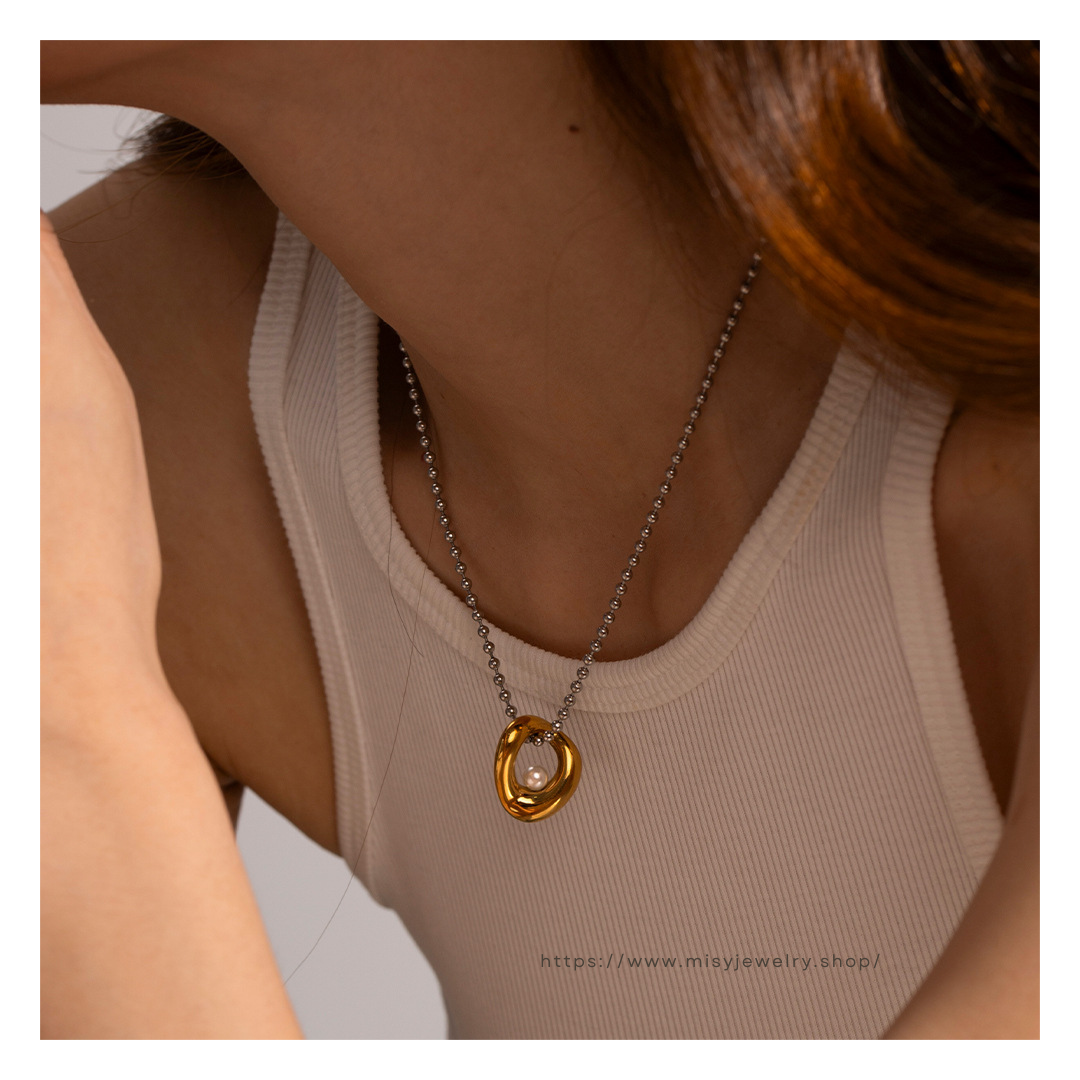 316L Bi-Color Perl Necklace 詳細画像2｜Misy Jewelry