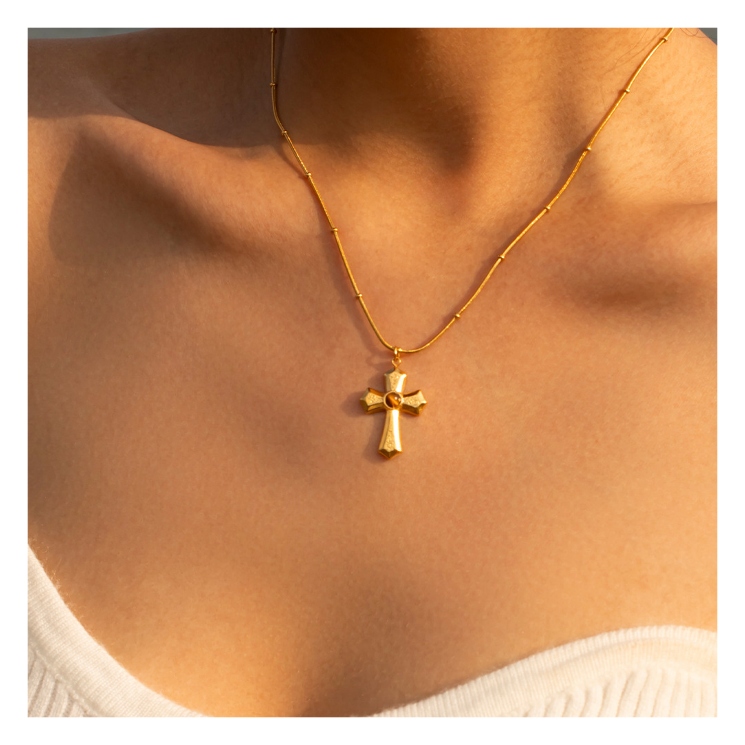 316L  Tiger Eye Cross Necklace 詳細画像7｜Misy Jewelry