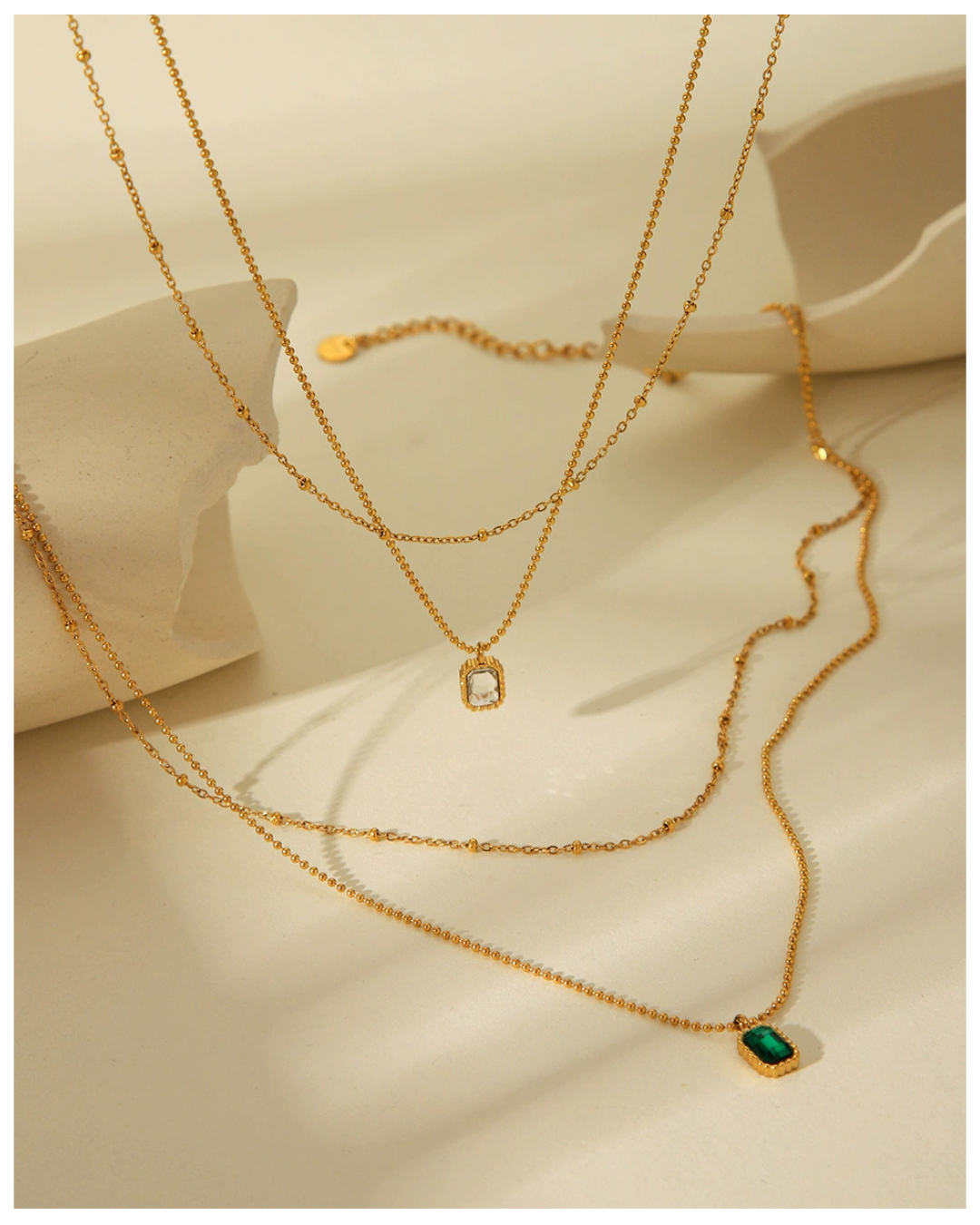 316L Dual Layer Zirconia Necklace Green Or White — ディテール | ネックレス | サージカルステンレス316L | Misy Jewelry