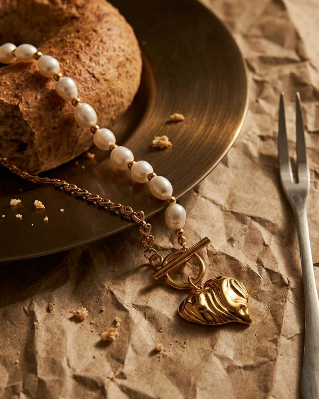 Pearl Heart Toggle Necklace detail styling
