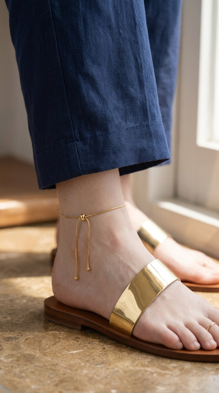 Ribbon Anklet — Gold 着用イメージ | Misy Jewelry